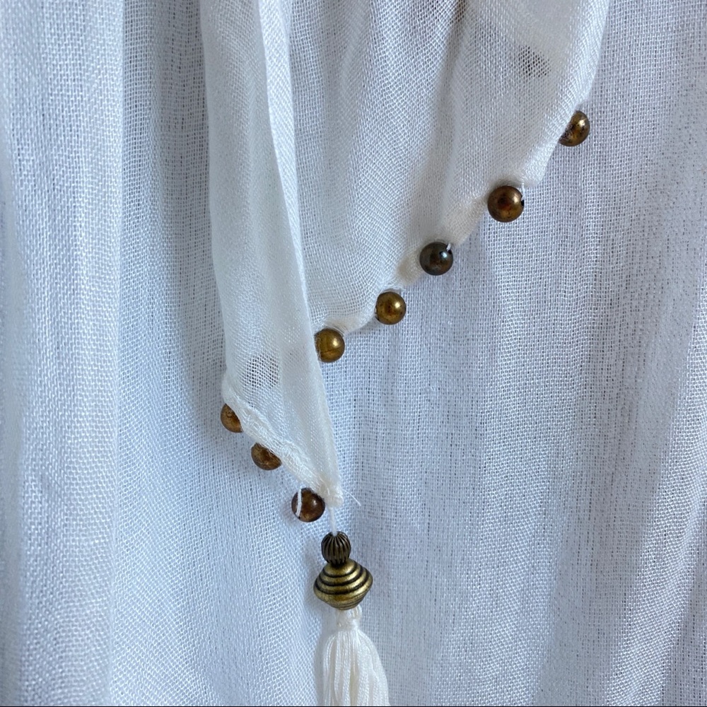 White Bead & Tassel Accent Scarf